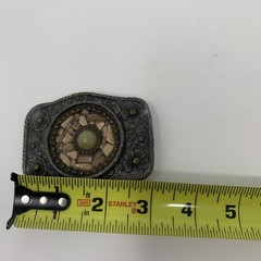 Western Belt Buckle Mens Gray Floral Metal Beaded Stone Mosaic Cowboy Rustic