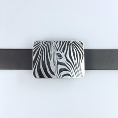 Antique Silver Africa Zebra Animal Wildlife Enamel Western Belt Buckle