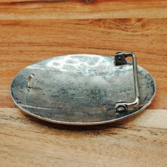 Hopi Pueblo Mitchel Sockyma MS Kokopelli Overlay Sterling Silver Belt Buckle
