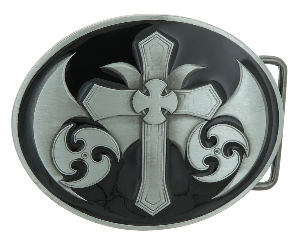 Celtic Christian Cross Black Enamel Metal Belt Buckle