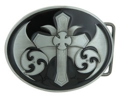 Celtic Christian Cross Black Enamel Metal Belt Buckle