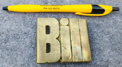 VINTAGE BELT BUCKLE~BILL~NAME~SOLID BRASS~BARON 1978 TAIWAN 2-3/8 x 2&Prime;