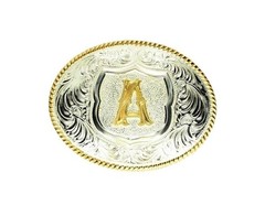 Crumrine Western Belt Buckle Initial Rope Silver Gold C10382