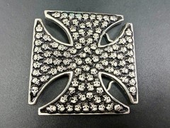 Celtic Iron Cross Shaped with Engraved Tiny Skulls Gothic Cutout Belt Buckle