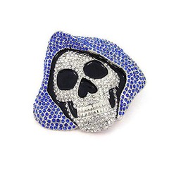 Hip Hop Skull Skeleton Blue Hoodie Rhinestones Silver Chrome Men Belt Buckle