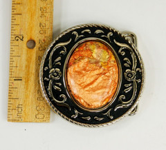 Orange Stone gold tone floral scroll round belt buckle western style