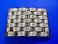 Block Brick Wall Pattern, Clear Rhinestone Accented Bling Jeweled Belt Buckle