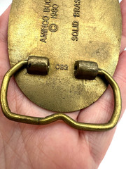 Vintage AMINCO 1980 Old Fishermen Never Die They Just Get Worms Brass Buckle USA