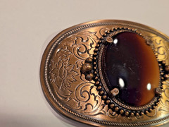Vintage – Tiger&rsquo;s Eye Gemstone Belt Buckle – Bronze color w/Decorative Engraving