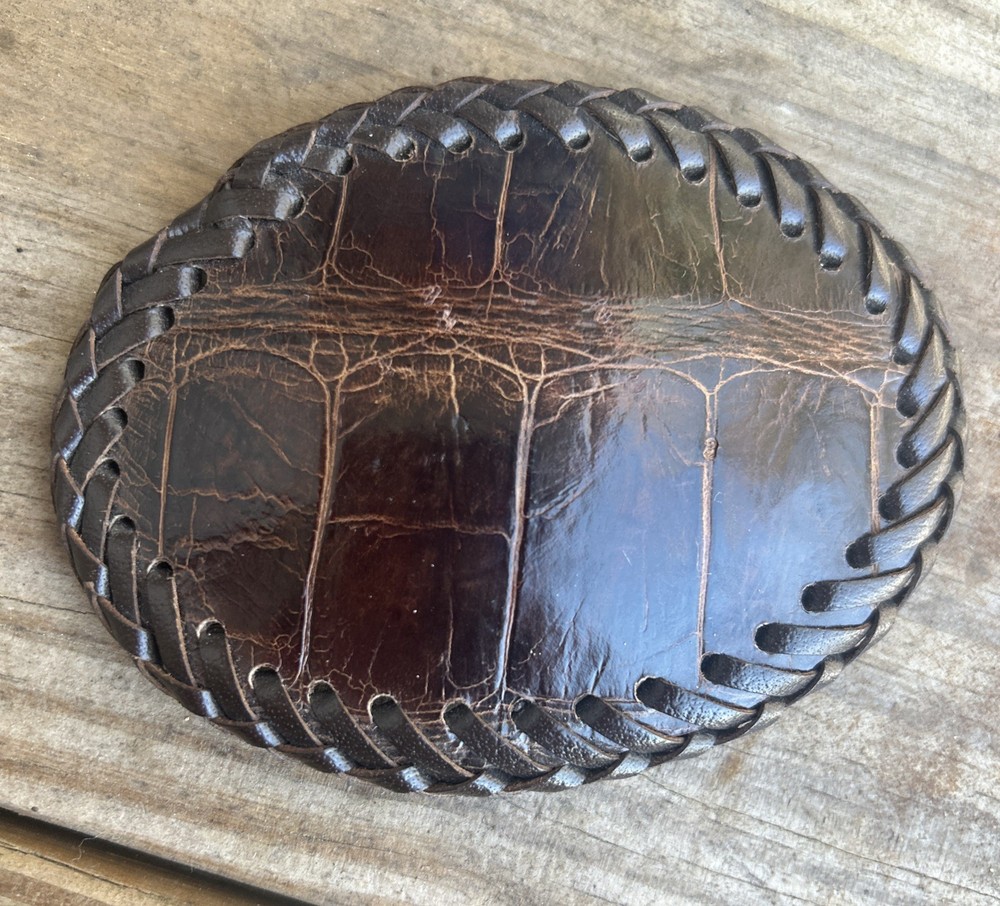 Belt Buckle Alligator Leather Western Cowboy Stitched 4” Brown
