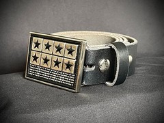 « 8 Tarnished Stars » Military Industrial Belt Buckle Black Leather Darren McNeese