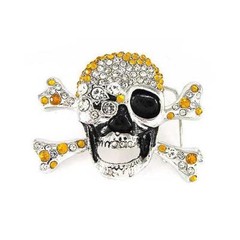 Skeleton Skull Cross Bones Topaz & Clear Crystal Rhinestone Fashion Belt Buckle
