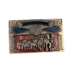 1982 Budweiser 3D Belt Buckle Clydesdales Antique Metal Colored Enamel Vintage