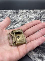 Vintage Belt Buckle Shell Inlaid Brass Ornate Design Marked Gloray Newport #A98
