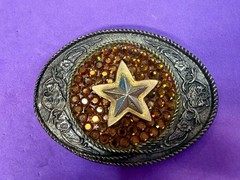 Five Point Star Sparkling Yellow Rhinestone Cowboy Cowgirl Western Belt Buckle