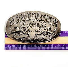 MANCHESTER LTD VTG FORGED BELT BUCKLE Lions Crest & Scroll Design 4&Prime;wide VGC!
