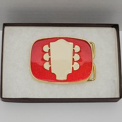 Vintage Headstock Belt Buckle TNN Red Enamel Gold Tone Retro Guitar Country 80s