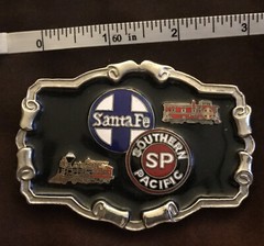 *** Southern Pacific Santa Fe Metal/Enamel Belt Buckle