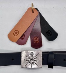 Bonfe Leather Workshop: Stunning  » Compass  » Belt Buckle, Pewter With Belt