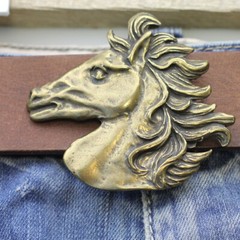 Belt Buckle Horse Head, Belt Buckle for Riders and Horse Fools Gold Antique