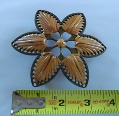 FLOWER STAR FISH BROWN STITCHED WEAVED LEATHER LIKE DESIGN WESTERN BELT BUCKLE