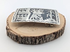 Native American Sterling Silver Belt Buckle Overlay Design Collectible Navajo