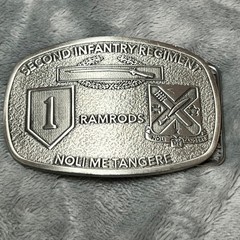 2nd Infantry Regiment Ramrods Belt Buckle Silver Tone 3.5×2.5 Inches Military GI