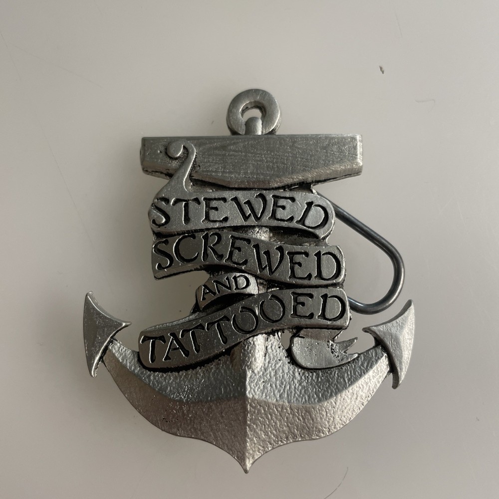 Stewed Screwed and Tattooed Tattoo 2002 Anchor Belt Buckle Vtg
