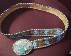 Silver Toned Metal Eagle Belt Buckle Leather Hand Tooled Belt Cowboy Rodeo READ