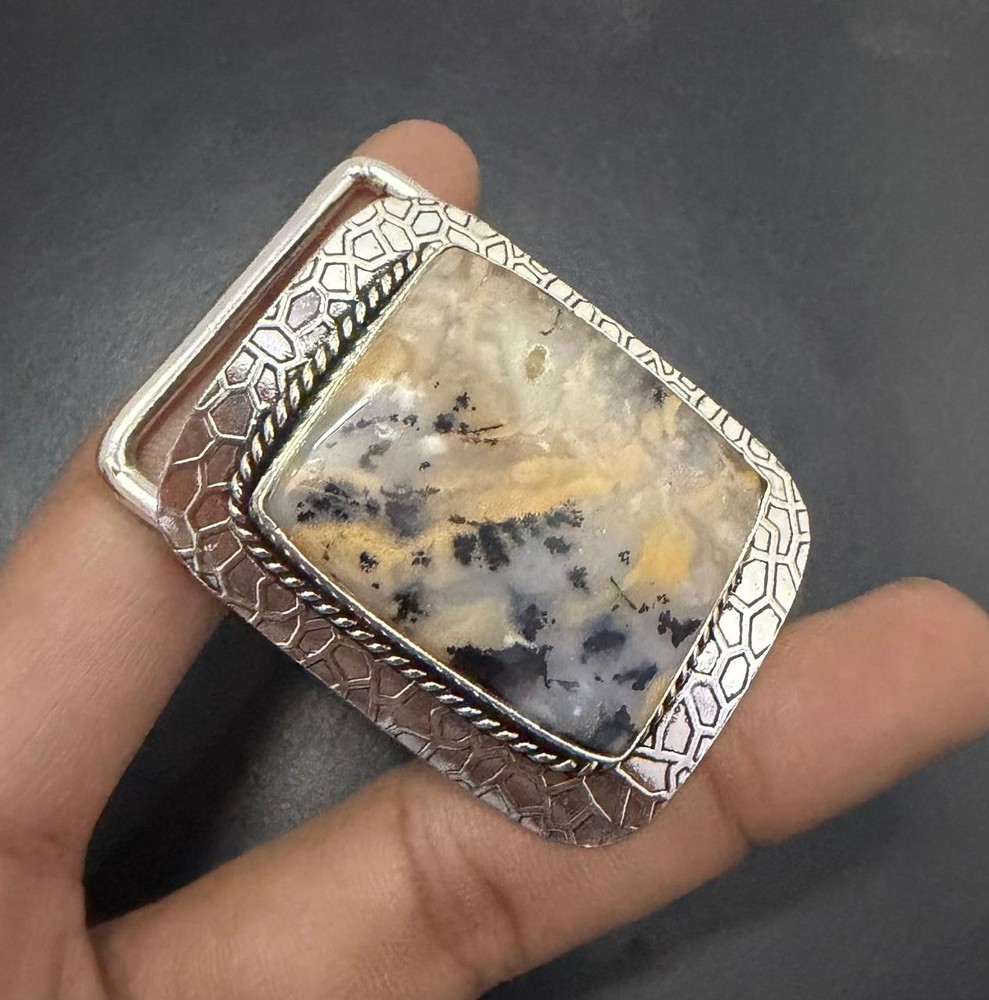 Tiger Dendrite Opal Gemstone 925 Sterling Silver Handmade Belt Buckles Gift For