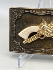 Copper Color Western 3&Prime; Belt Buckle Revolver Guns Rodeo Cowboy Cowgirl Unisex