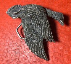 Cast Brass? 1979 BELT BUCKLE Indiana Metal Craft FLYING DUCK detailed