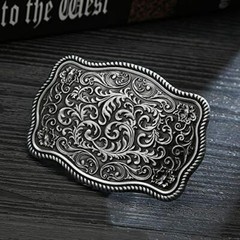 Western Cowboy Belt Buckles Men Vintage Novelty Large Handmade 2-silver Floral