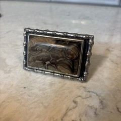 Vintage Belt Buckle Dark Brown Gray with Stone Look