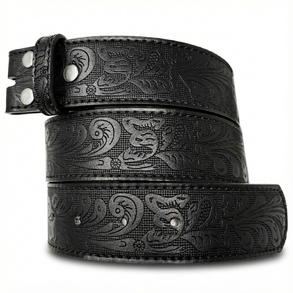 Western Leather Belt Strap – 1.5” Wide Embossed Large (36-38&Prime; Waist), Black