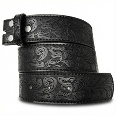 Western Leather Belt Strap – 1.5” Wide Embossed Large (36-38&Prime; Waist), Black