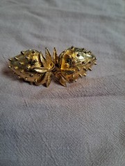 VTG 1975 Signed Mimi Di N Gold Tone Strawberry 2 Pc Interlock Belt Buckle READ