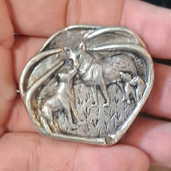 Lorenza Sterling Silver Western Belt Buckle Deer Scene 1.5&Prime;
