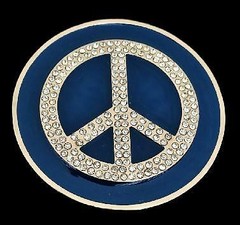Peace Sign Belt Buckle Love Era Hippie Hippy Blue Rhinestones Belts Buckles