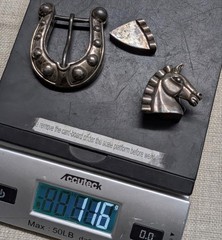 vintage KIESELSTEIN CORD belt buckle set STERLING SILVER horse-shoe 3PC western