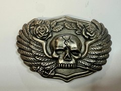 Skull with Wings Roses Halloween Gothic Punk Biker Vibe Silver Tone Belt Buckle
