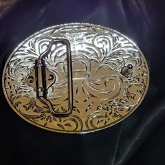 Longhorn Western belt Buckle oval Gold Silver Heavy blue stone accents