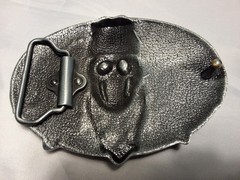 Cowboy Skull with Bandana Crossed Riffle Silver Toned Blue Enamel Belt Buckle