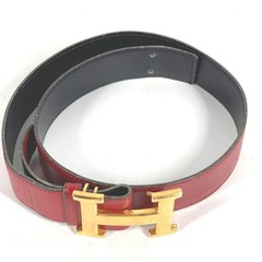 Hermes H Belt Vintage Buckle Leather G Engraved Red Black