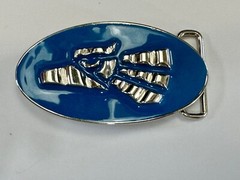 Made In Mexico Eagle Badge Emblem Blue & Silver Color Wide Oval Belt Buckle