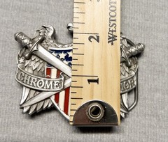 VINTAGE CHROME WARRIOR BIKER BELT BUCKLE EAGLE FLAG AND CROSSED SWORDS RESIN