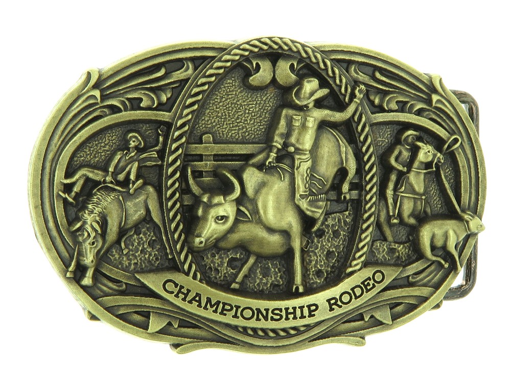 Championship Rodeo Bull Riding Cowboy Western Bronze Plated Belt Buckle