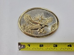 Vintage Eagle Belt Buckle Gold-Tone Metal 3.25” X 2.5” Unbranded
