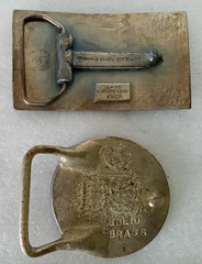 Vintage Brass Belt Buckles. Patriotic 1970&rsquo;s. Flag & Liberty Bell. Lot of 2.
