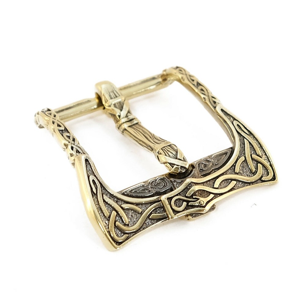Brass belt buckle Viking Ax, pin type buckle, Scandinavian Old Norse Viking
